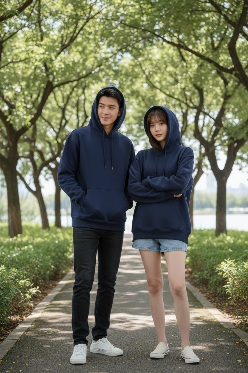 Navy blue hoodie on a white background
