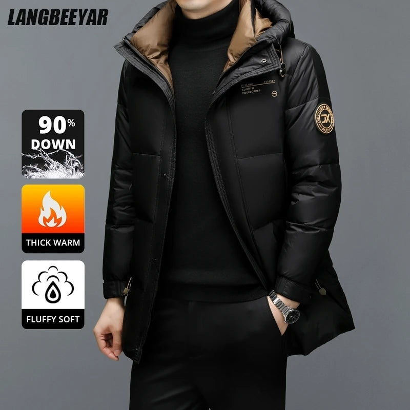 High End Long Thick New Brand Casual Fashion Winter Down Jacket Men Hooded Warm Street Parkas Feather Windbreaker Puffer Coats