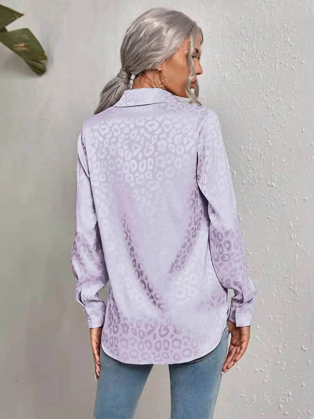 Women Leopard Print Luxury Blouse Spring Summer Long Sleeve Lapen Vintage Button Up Shirt Office Lady Satin Tunics Harajuku Top