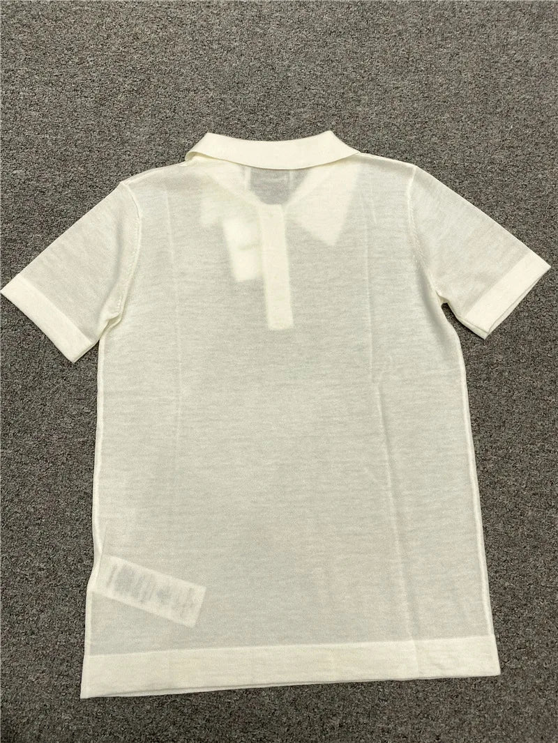 Jenny&Dave 2024 Summer Commuting Versatile Shirt Short POLO Tshirts Knitted Sleeved Top Women 2024 Merino Wool Casual Top
