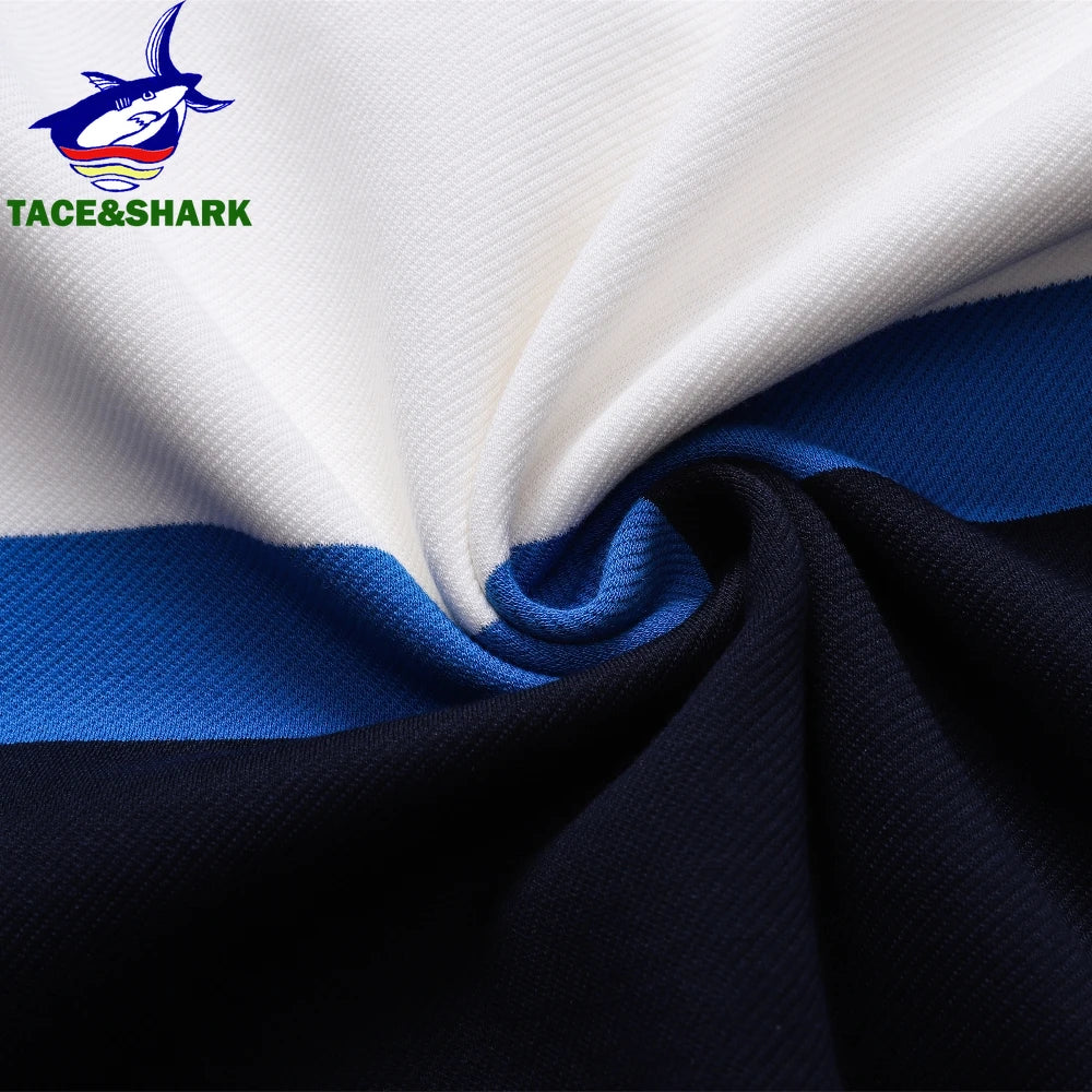 TACE&SHARK Brand Shark Fashion Men‘s Long Sleeve Stand Collar Polo Shirt Striped Breathable Cotton Casual Wear Business Style