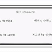 A size recommendation chart showing weight and height ranges for four sizes: S80 kg -98kg, M98 kg -108kg, L108 kg -118kg, and XL118 kg -130kg, presented in a clean white box with black borders.
