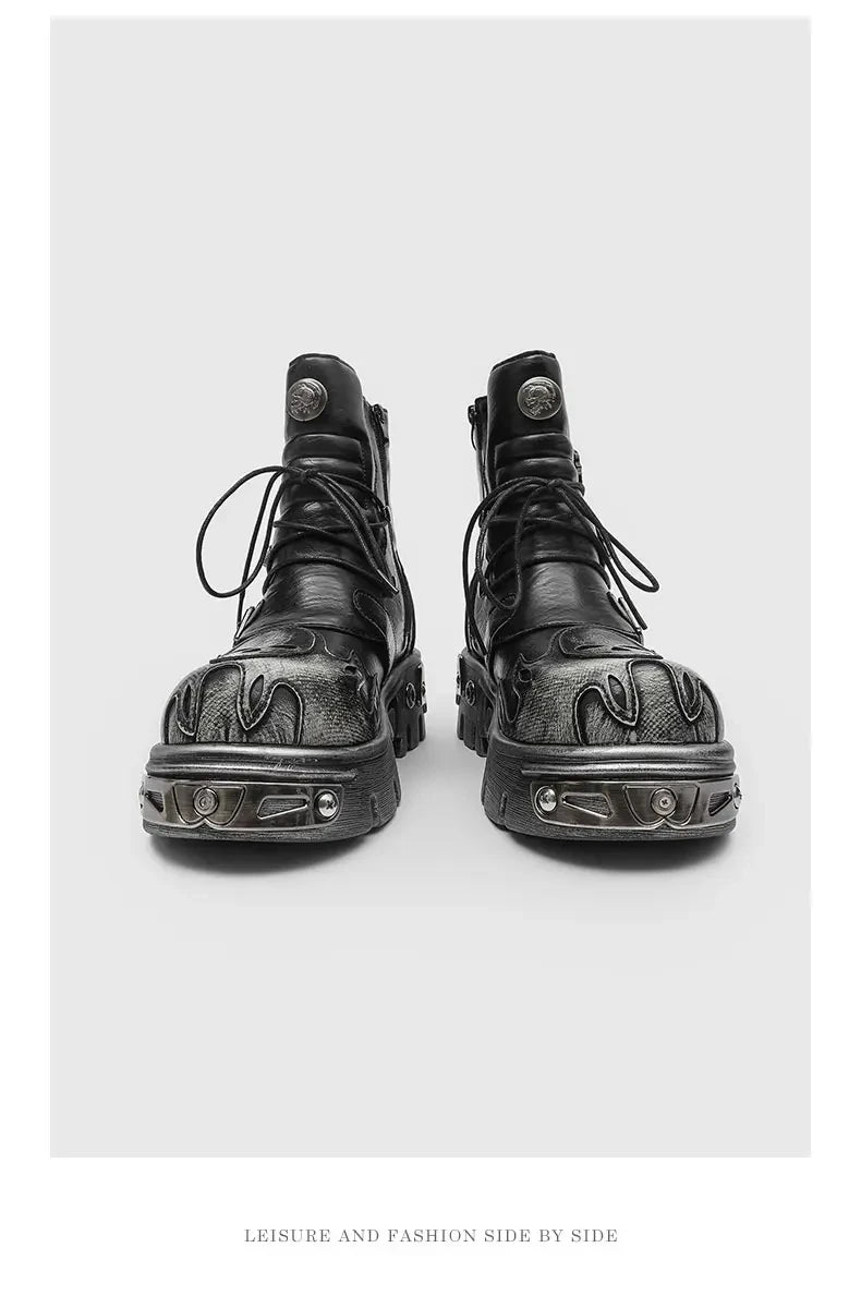 Retro Men Chelsea Boots Silver-brown Men Thick-soled Height-increasing Anti-slip Designer Fashion Brand Outdoor Motorcycle Boots