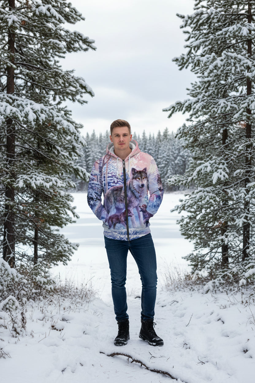 Hoodie with wolf design on a white background