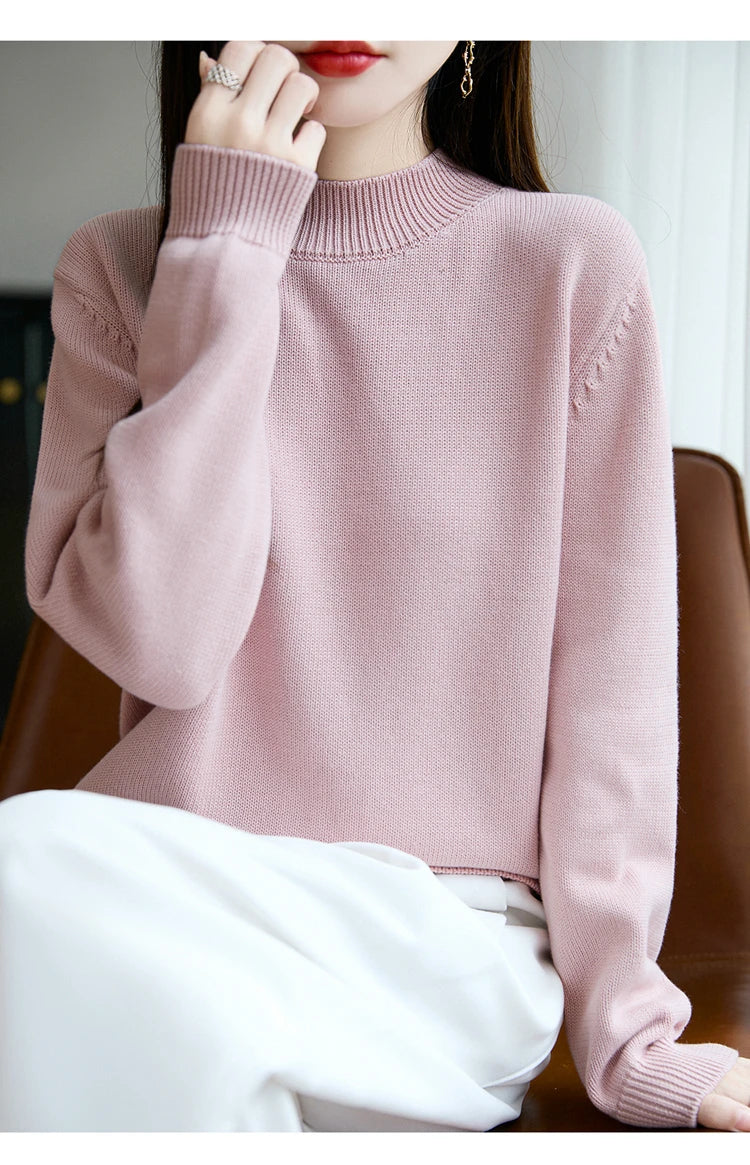 100% Pure Cotton Women's Knitted Sweater Solid Color Round Neck Pullover Loose Cotton Sweater Autumn and Winter New Women's Top
