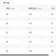 A size chart table showing measurements for men's clothing, with columns for M through XXXL, 