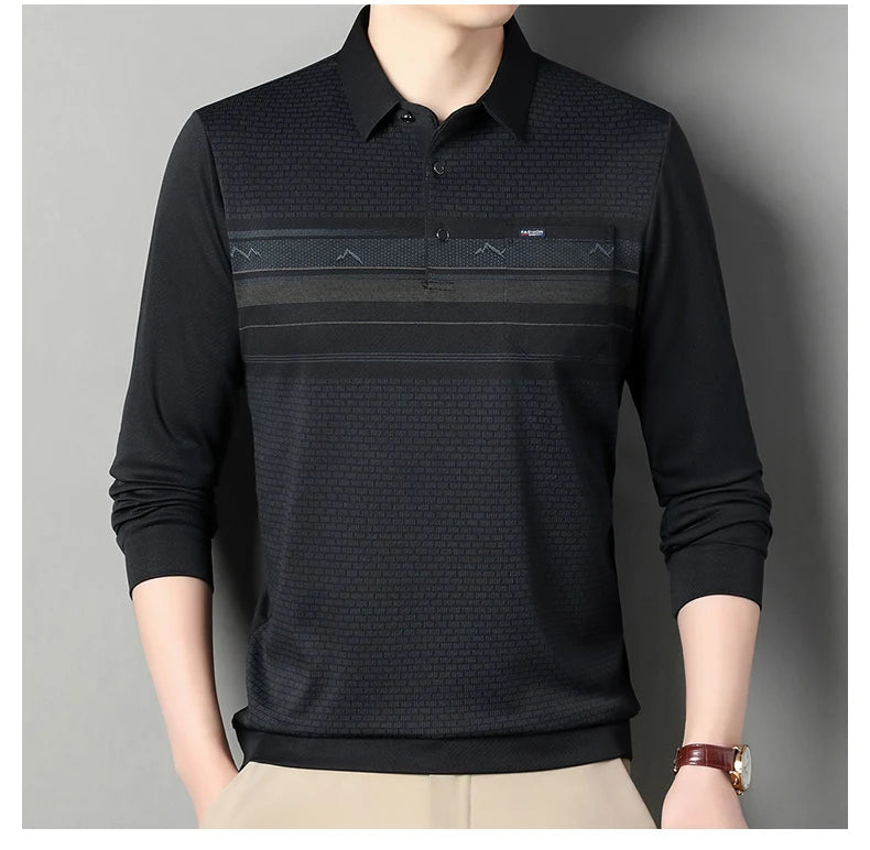 Luxury Wool Blend Fabric Men's Long Sleeve Polo  Classic