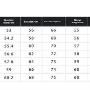 Size chart for clothing with measurements in centimeters