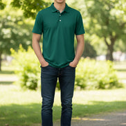 Green polo shirt on a white background