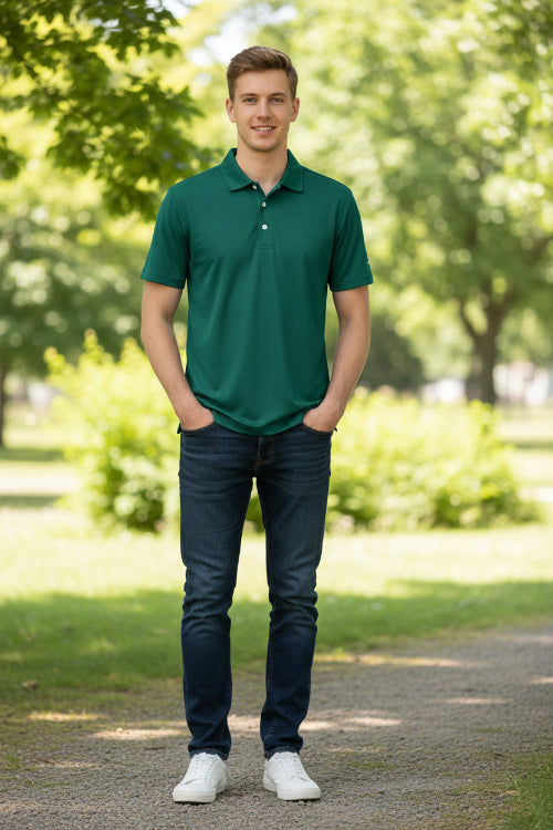Green polo shirt on a white background