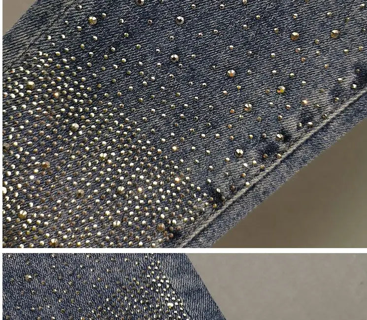 Heavy Industry Hot Diamond Jeans for Women 2026 Summer New Thin Slim High Waist Versatile Seven Point Jeans Female Casual Pants