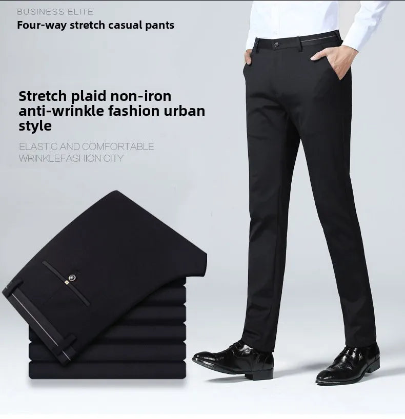 Premium Anti-wrinkle Non-ironing New Brand Casual Fashion Stretch Men Dress Pants Comfortable Business Office Long Suit Trousers