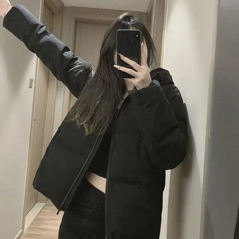 Autumn Winter Cotton-Padded Jacket for Women Thickened Warm Hooded Puffer Parkas Korean Casual Long Sleeve Down Cotton Outwear