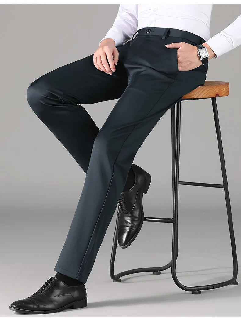 Top Grade Non-ironing New Brand Casual Korean Fashion Relax Fit Long Dress Pants Straight Business Trousers Mens Clothing 2026