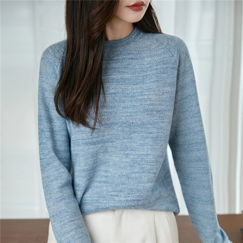 100% pure cotton women's knitted sweater casual round neck pullover for autumn and winter new women's top loose and hot selling