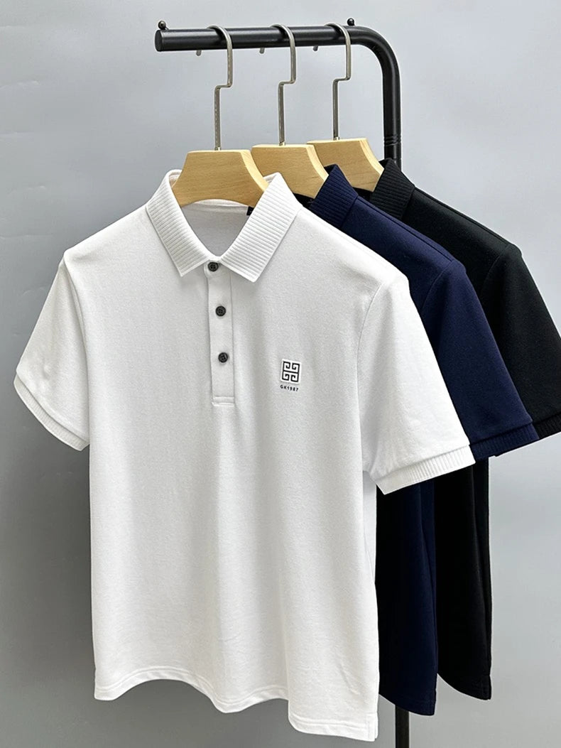 100% cotton breathable polo shirt short sleeve men's brand T-shirt 2023 summer high-end embroidery casual loose Paul shirt men's