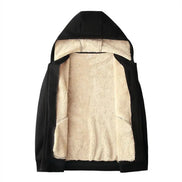 Black jacket with beige interior lining on a white background