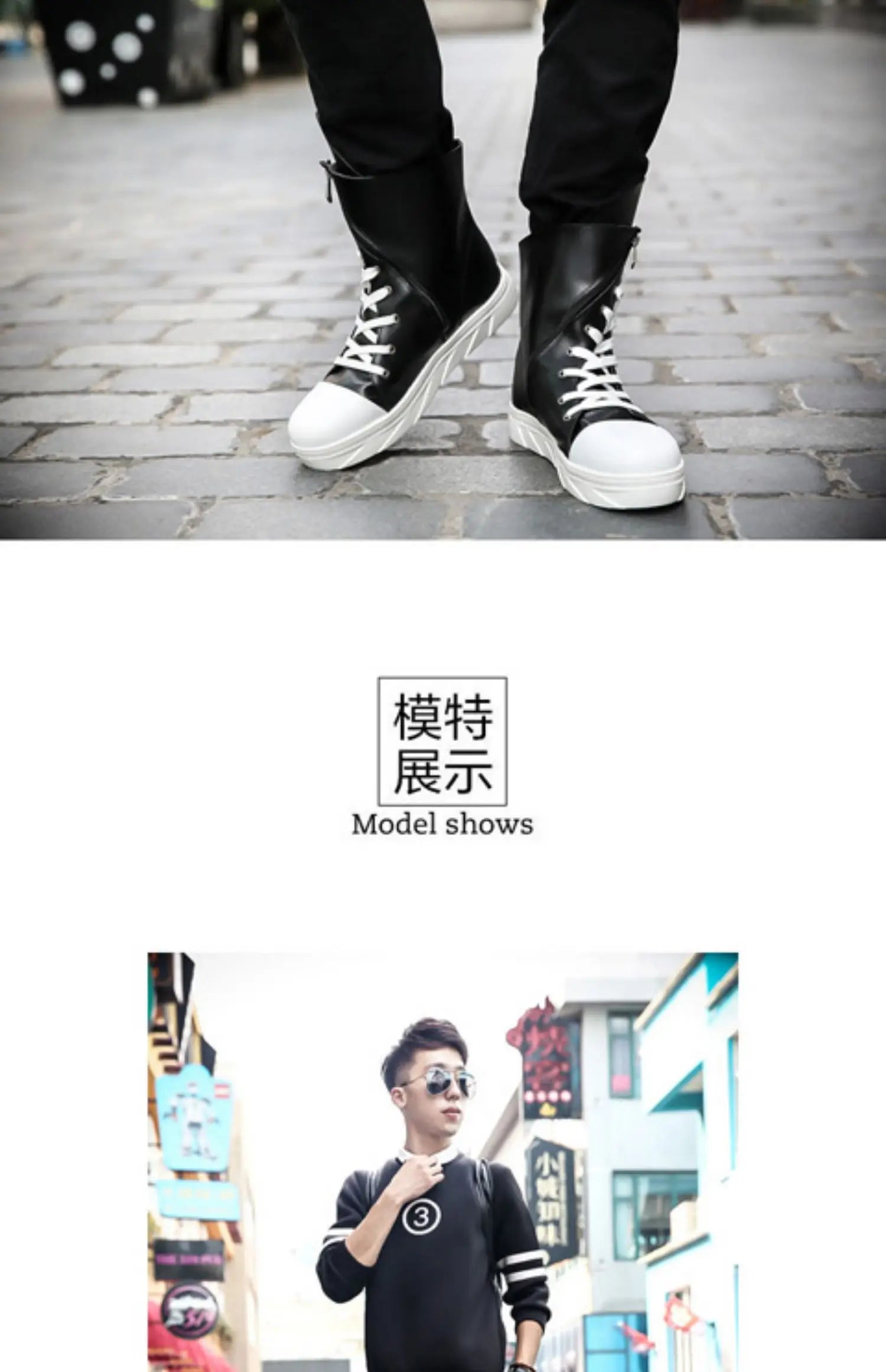 Men 6 cm Height Increasing Platform Boots Back Zip Leather Shoes Male Mixed Colors Y3 High Top Black White Men's Boots