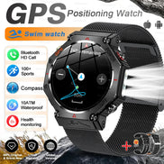GPS positioning watch with features listed on a white background