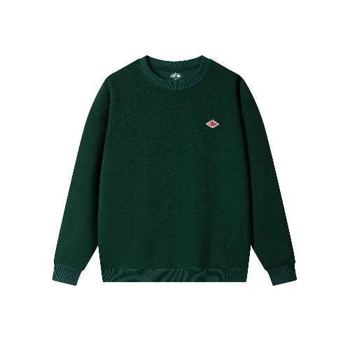 Green sweatshirt with a small logo on a white background