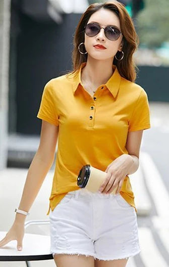 Female Tee Slim 100℅ Cotton Plain Button Women's Polo Korean Clothing Goth T-shirts Elegant Cheap Aesthetic Hot Sales Emo Kpop