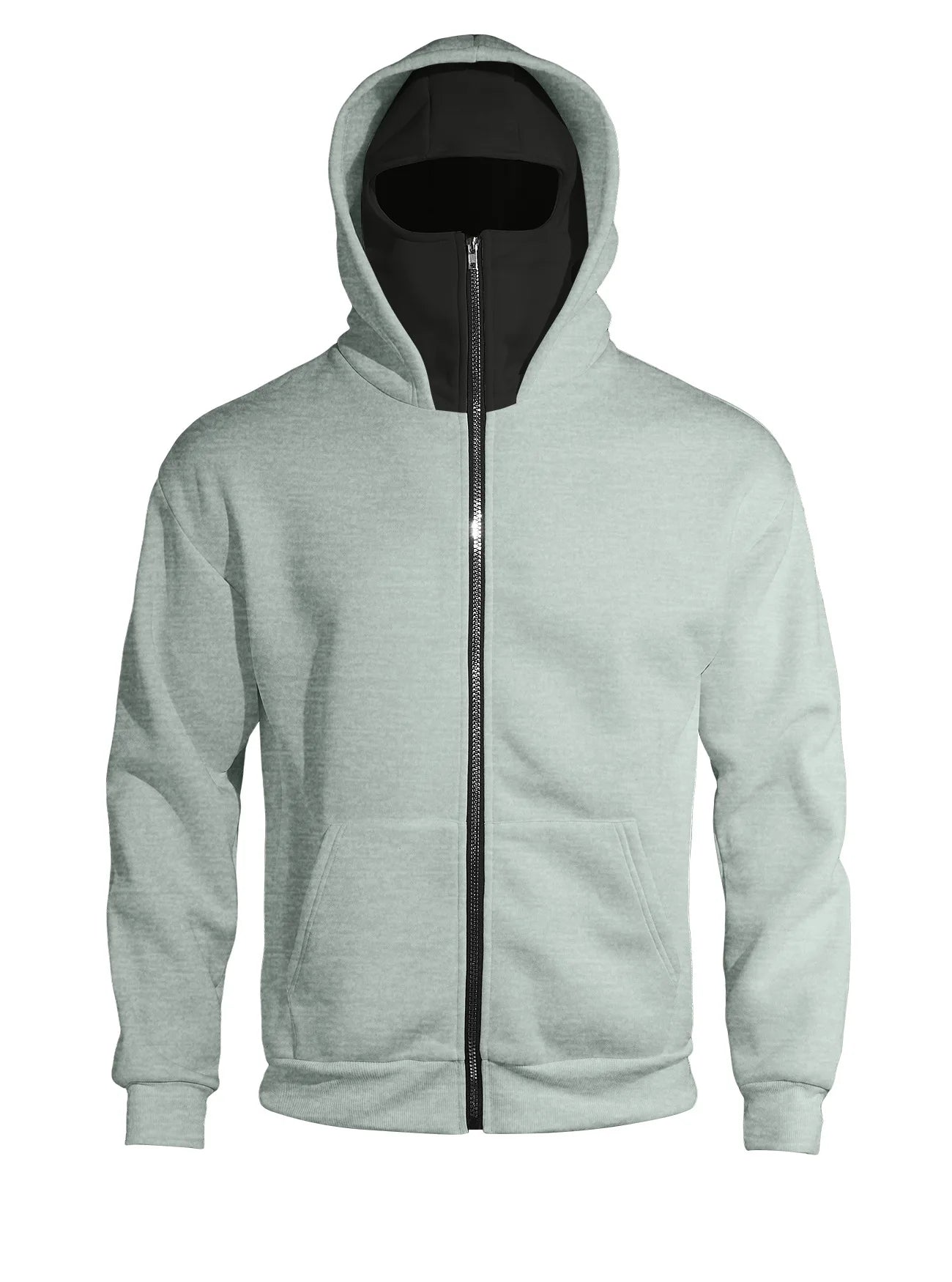 Men's Full Zip Hoodie with Built-in Face Mask Balaclava Techwear Sweatshirt with Crossbody Strap Tactical Streetwear Top