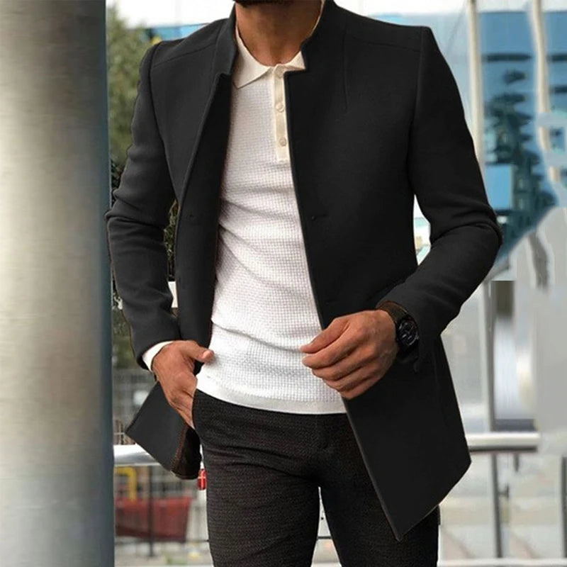 Men's Windbreaker Coats Business Casual Wool Blends Jackets Men Autumn Winter Fashion Stand Collar Vintage Outwear Man Clothing