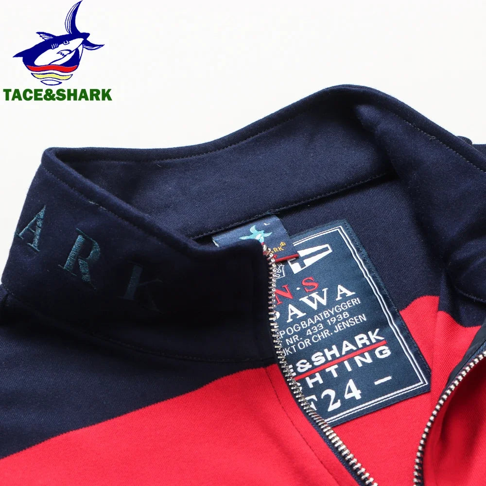 TACE&SHARK New Arrival Fashion Long Sleeves Knitted Wear Casual Men Brand Sweater Stand Collar Striped Pullovers Warm Sweater