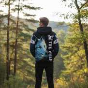 Hoodie with a wolf design on a white background