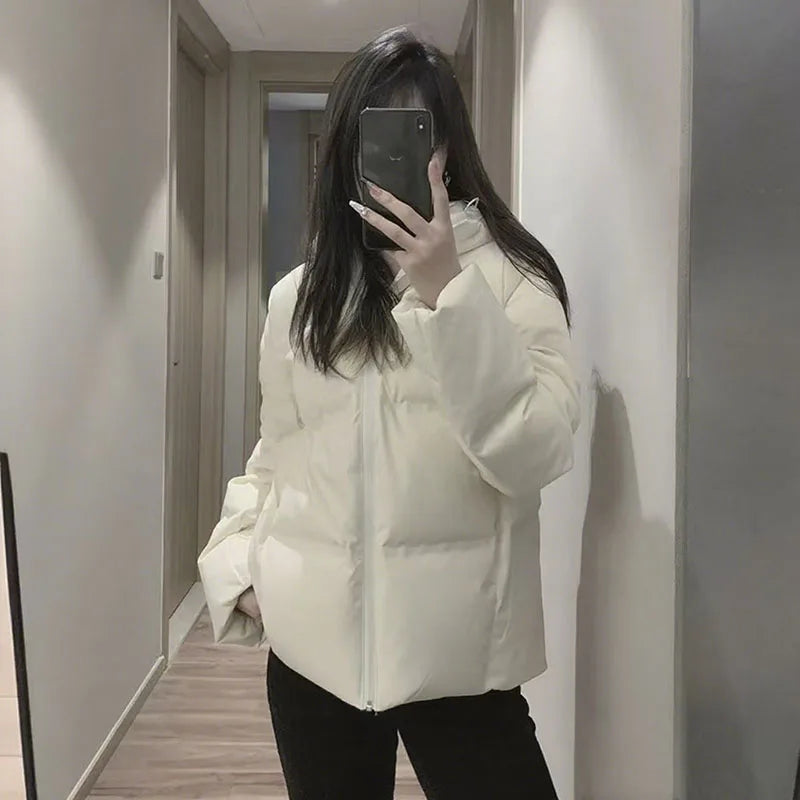 Autumn Winter Cotton-Padded Jacket for Women Thickened Warm Hooded Puffer Parkas Korean Casual Long Sleeve Down Cotton Outwear