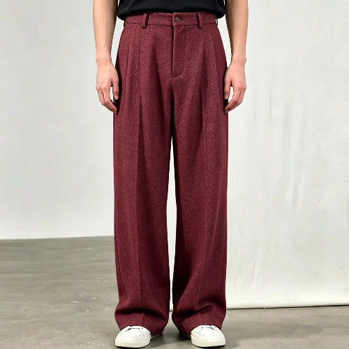 Wine red wide-leg pants shown on a white background