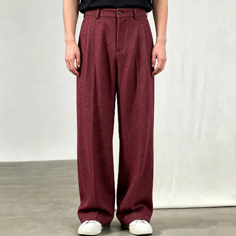 Wine red wide-leg pants shown on a white background