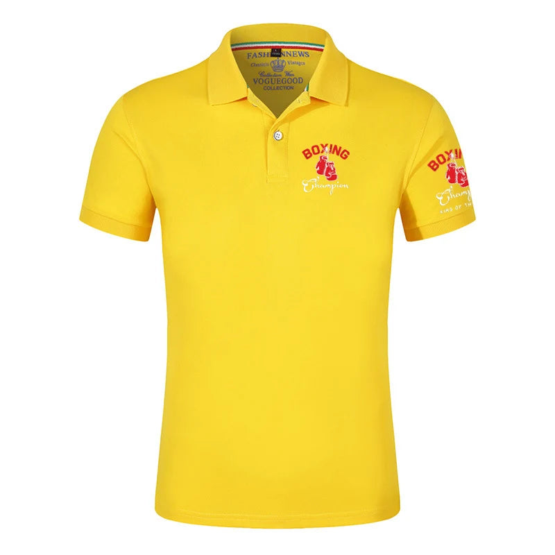 King of The Ring Boxing Champion GYM Summer Comfortable Breathable Short Sleeve Top Solid Color Versatile Polo Shirt