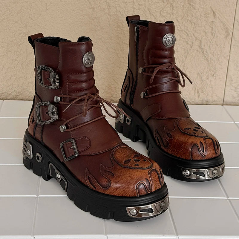Retro Men Chelsea Boots Silver-brown Men Thick-soled Height-increasing Anti-slip Designer Fashion Brand Outdoor Motorcycle Boots