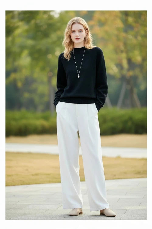 100% Pure Cotton Women's Knitted Sweater Solid Color Round Neck Pullover Loose Cotton Sweater Autumn and Winter New Women's Top