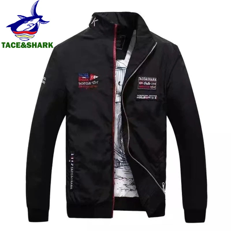 TACE&SHARK Autumn Winter Fashion Men's Blue Windbreakers Embroidery Military Bomber Jacket Business Coat Casual Outerwear
