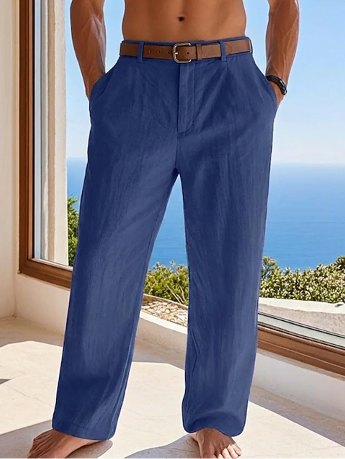 2026 New Men's Formal Linen Summer Pants Straight Tube Solid Color Comfortable Breathable Formal Business Fashion Basic Style
