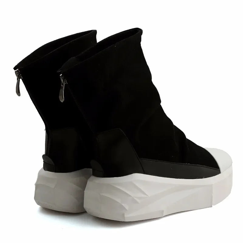 Men 6 cm Height Increasing Platform Boots Back Zip Leather Shoes Male Mixed Colors Y3 High Top Black White Men's Boots