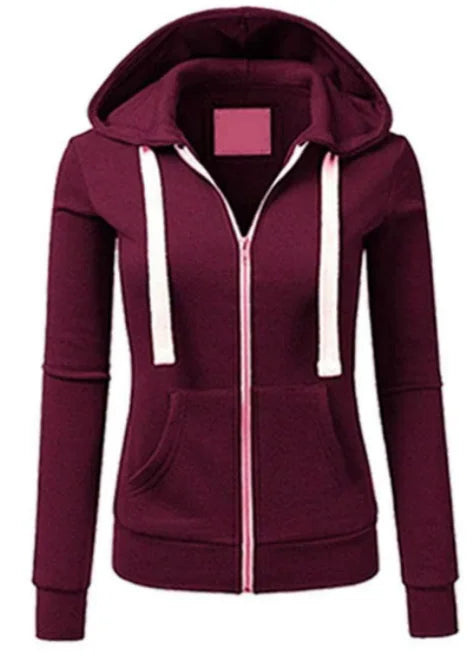 2025 Autumn/Winter New Women Solid Color Fashion Hoodie Long Sleeve Zipper Pocket with Label Outdoor Sports Jogging Clothing