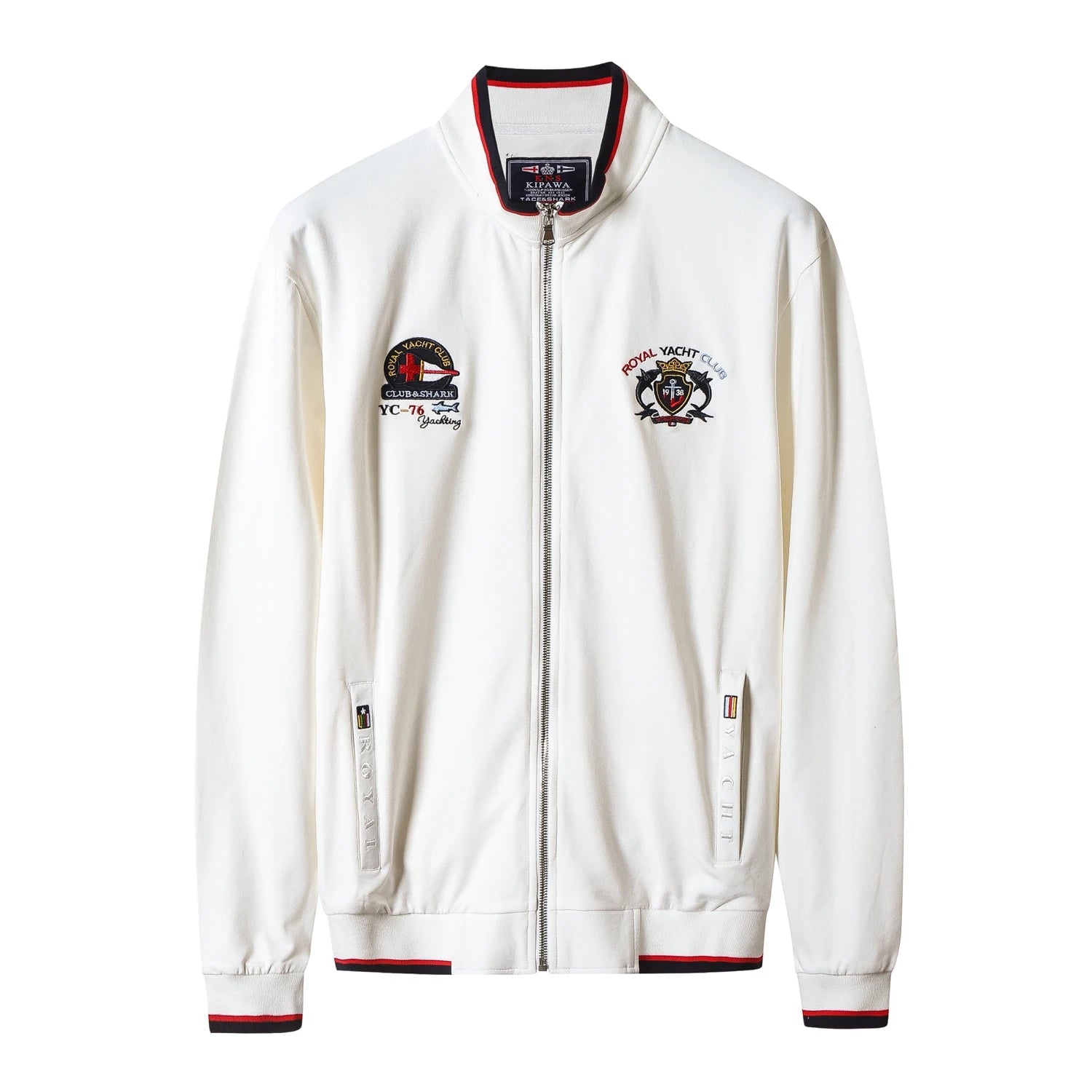 TACE&SHARK Fashion Casual White Military Jacket Coat Stand Collar Zipper Jackets Men Brand Embroidery Outerwear Clothing