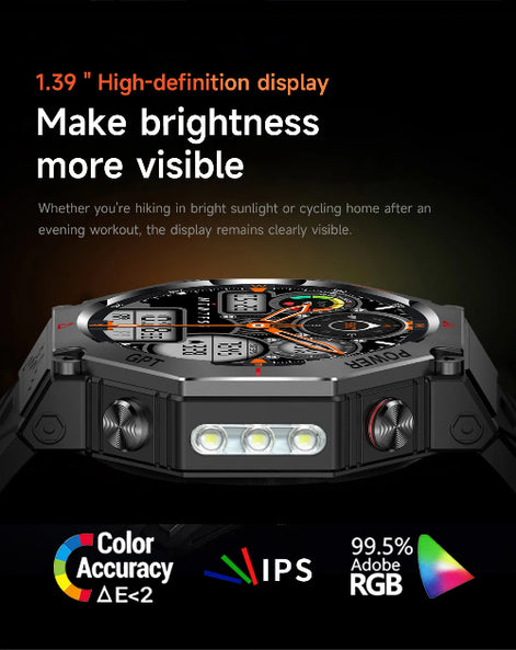 Smartwatch with high-definition display features on a dark background