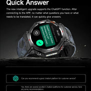 Smartwatch with a digital display showing text on a black background