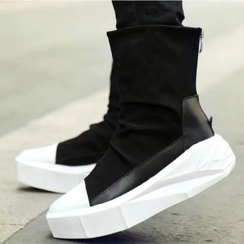 Men 6 cm Height Increasing Platform Boots Back Zip Leather Shoes Male Mixed Colors Y3 High Top Black White Men's Boots