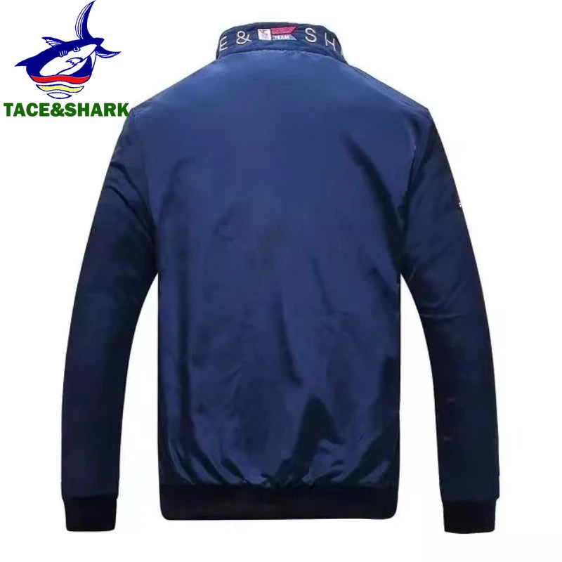 TACE&SHARK Autumn Winter Fashion Men's Blue Windbreakers Embroidery Military Bomber Jacket Business Coat Casual Outerwear