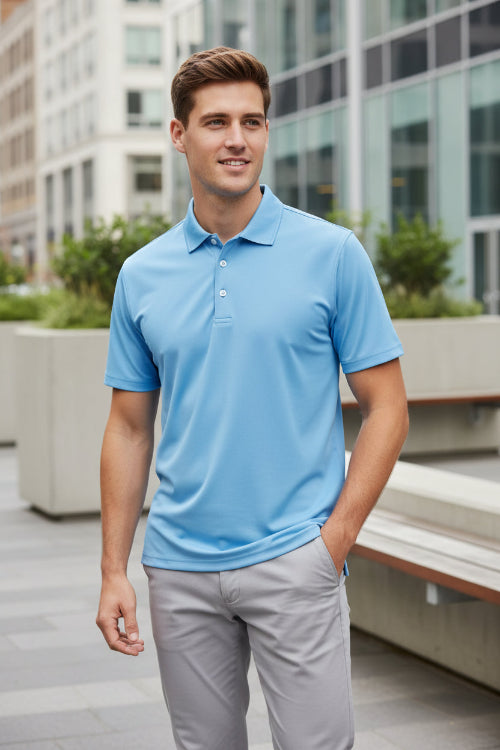 Blue polo shirt on a white background