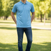 Blue polo shirt on a white background