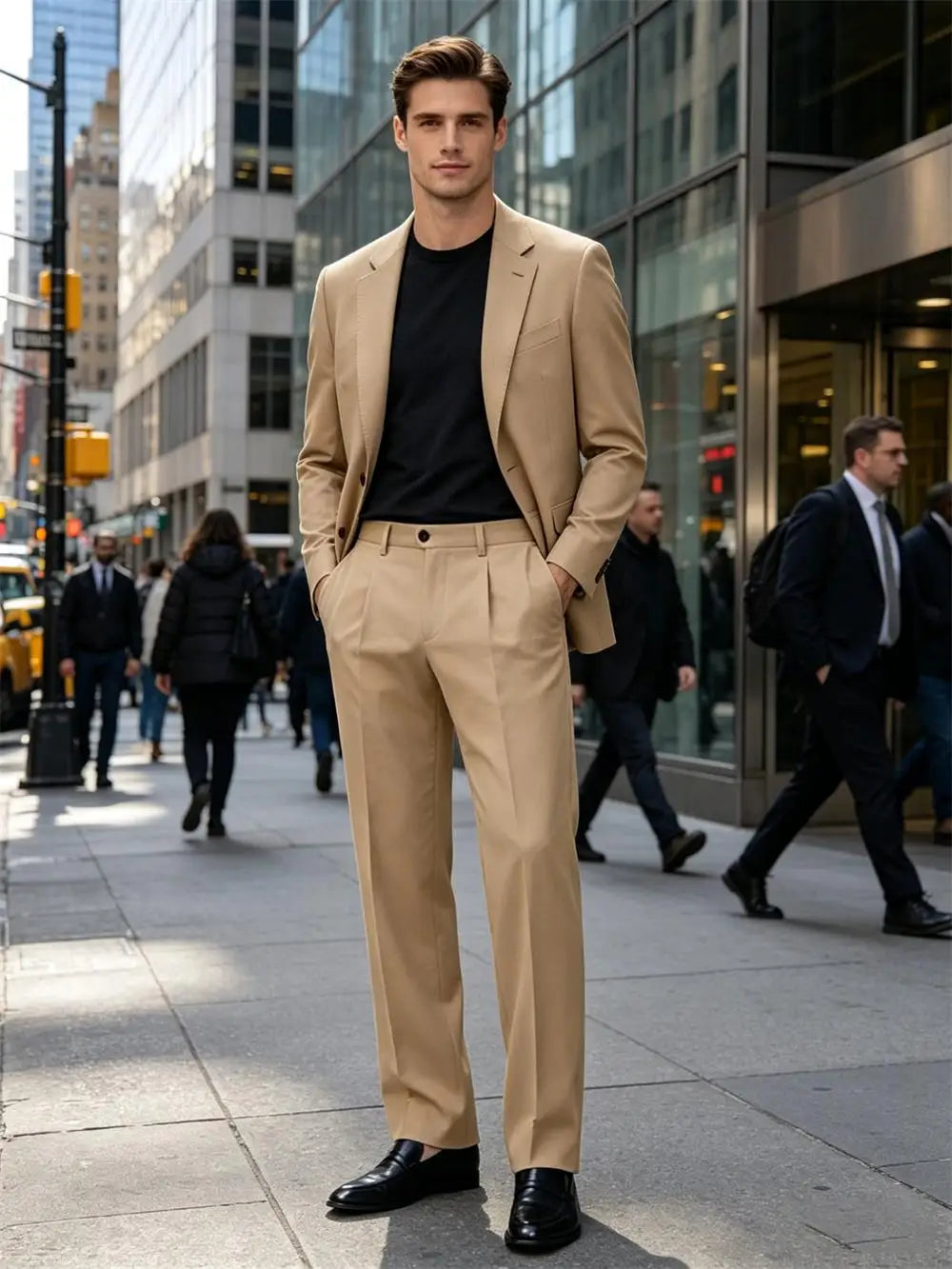 Men's Premium Pleated Wide-Leg Dress Pants Versatile Formal Casual Trousers Chinos Business Daily Office Banquet Wedding Summer