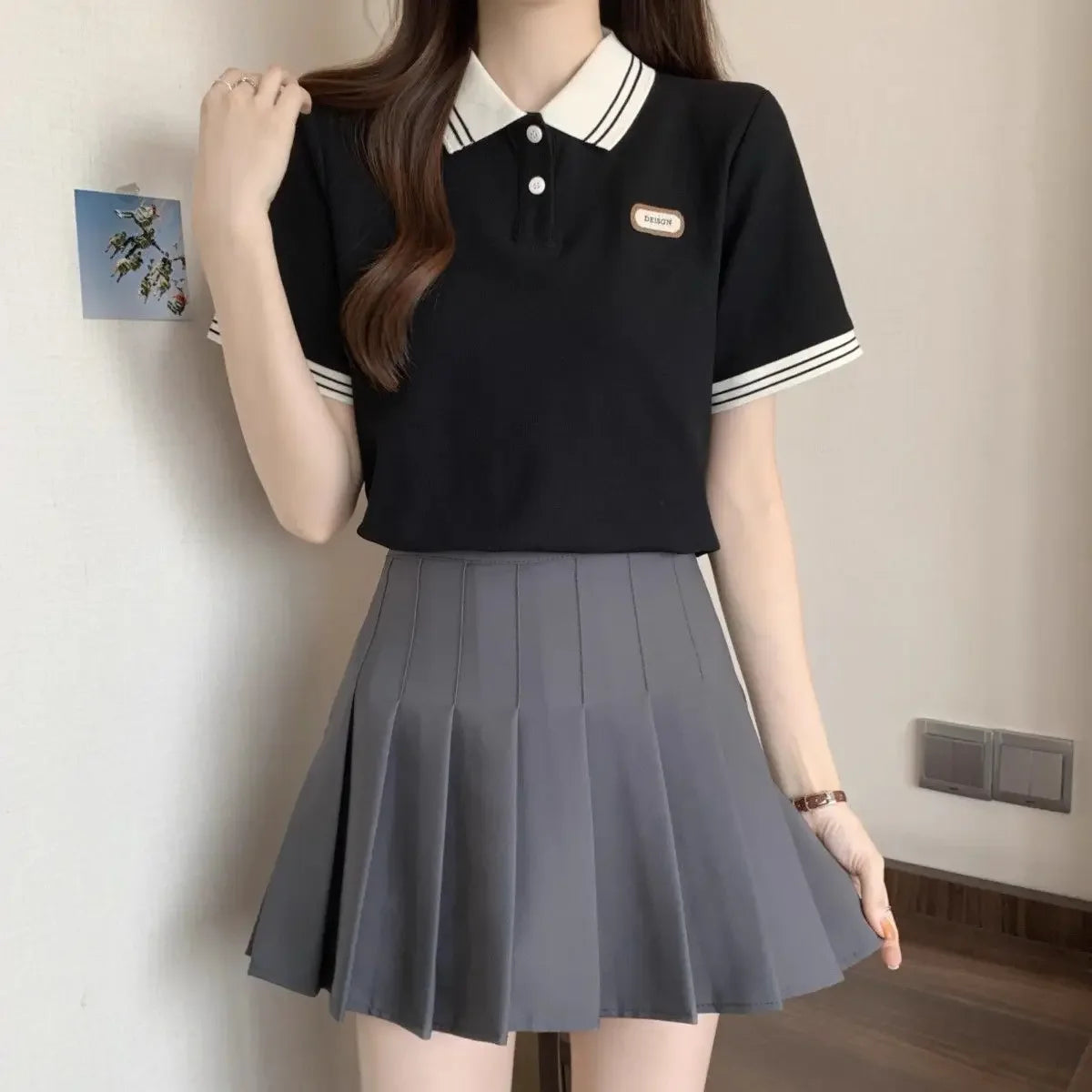 Baggy Female Tee Women's Polo Short Sleeve T-shirt Korean Clothing Youthful Elegant in Trend 2025 Sales Youth Aesthetic T-shirts