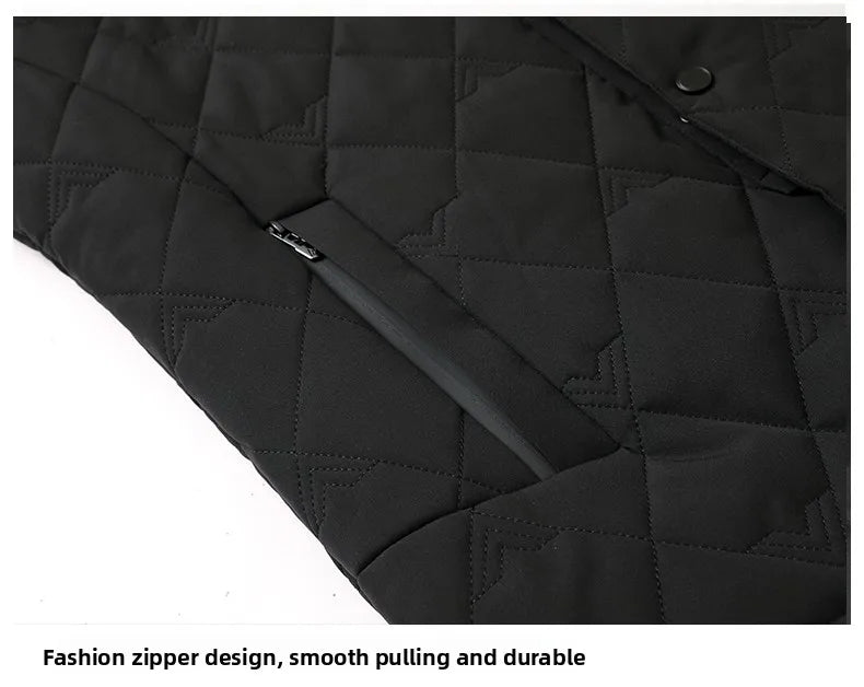Top Grade Men Parka Jacket Windbreaker Coats Diamond Quilted Bubble Coat Middle-aged Winter Warmth Turn-Down Collar Coat