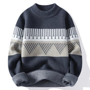 Blue and gray striped sweater on a white background